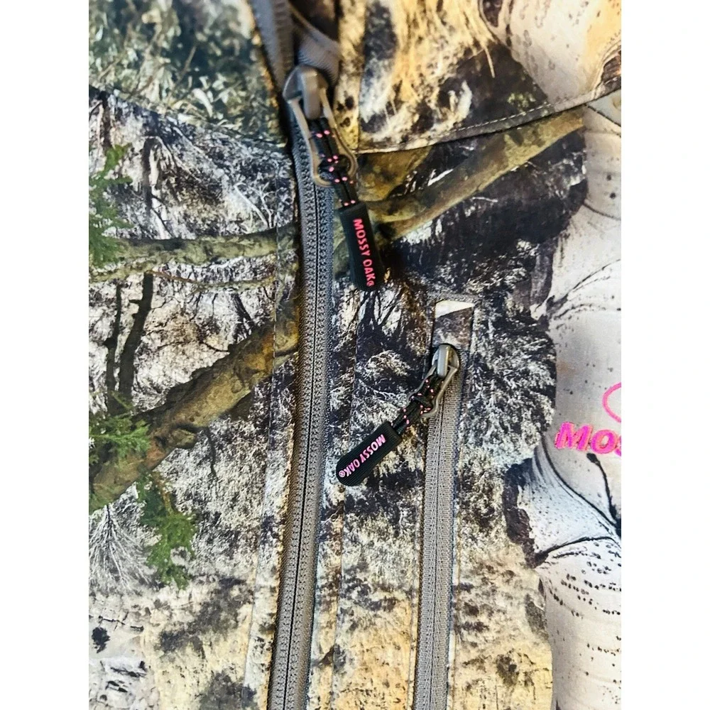 Mossy Oak Camo Jacket Women's Pink Logo Full Zip Fitted Fleece Zip Pockets Sz M - Picture 3 of 9